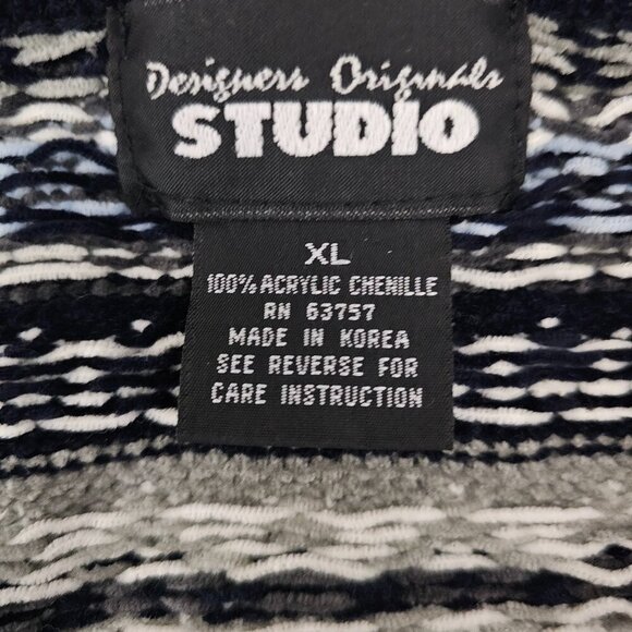 Designer Originals Studio Vintage Knit Zip Up Chenille Blue Cardigan Sweater - Picture 2 of 6